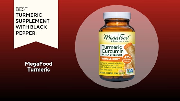 Brown pill bottle with a yellow label against a red background